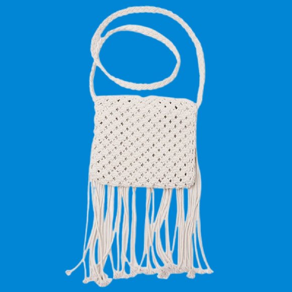 SOLD OUT       BOHO Ivory Macrame Fringed Shoulder Bag with Flap - Picture 4 of 4